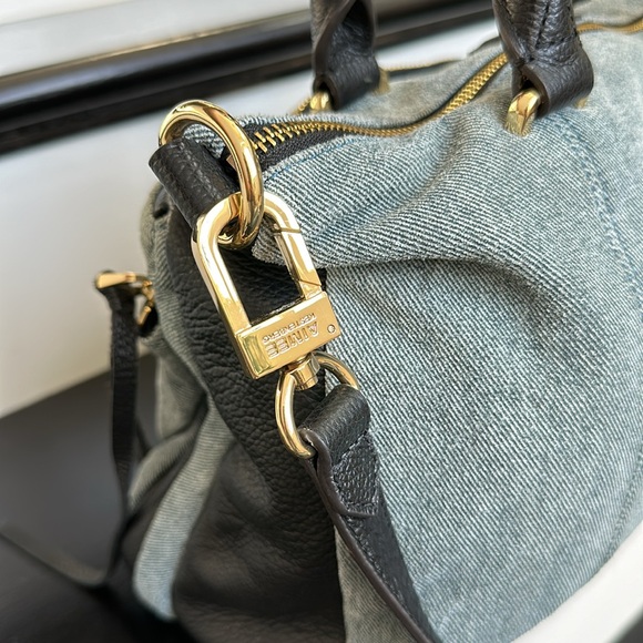 New Aimee Kestenberg genuine, leather denim satchel shoulder handbag purse gift - Picture 5 of 12